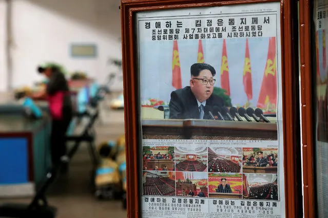 Newspapers with pictures of North Korean leader Kim Jong Un addressing the ruling Workers' Party congress are placed inside one of halls of the Kim Jong Suk Pyongyang textile mill during a government organised visit for foreign reporters in Pyongyang, North Korea May 9, 2016. (Photo by Damir Sagolj/Reuters)