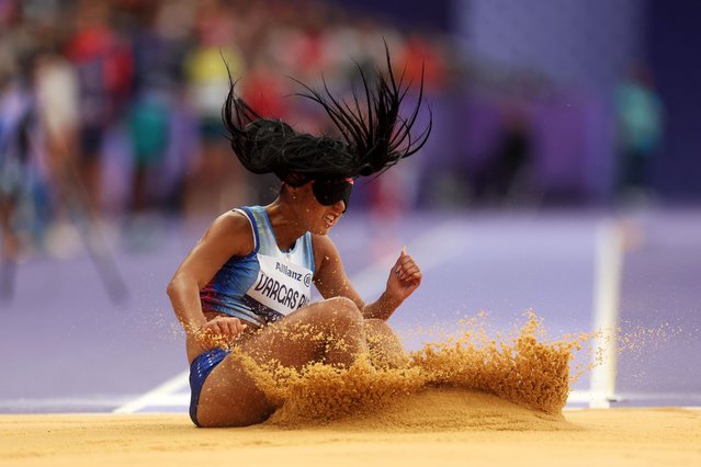 Franyeli Nataly Vargas Ruiz of Team Venezuela competes during the Women's Long Jump T11 final on day two of the Paris 2024 Summer Paralympic Games at Stade de France on August 30, 2024 in Paris, France. (Photo by Ezra Shaw/Getty Images)