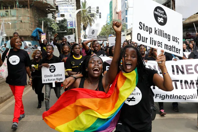 Demonstrators take part in a global protest campaigning against inequality ahead of the Davos World Economic Forum, in Nairobi, Kenya, January 17, 2020. (Photo by Baz Ratner/Reuters)