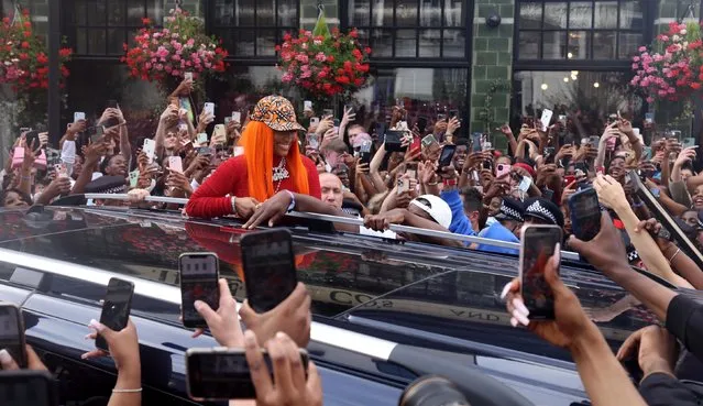 Trinidadian rapper Nicki Minaj is mobbed by fans as she arrives at Cafe Koko in Camden, north west London on Monday, July 11, 2022, where she announced she will be holding a meet and greet whilst she is visiting the UK. (Photo by James Manning/PA Images via Getty Images)