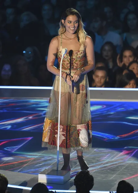 Paris Jackson presents the award for best pop video at the MTV Video Music Awards at The Forum on Sunday, August 27, 2017, in Inglewood, Calif. (Photo by Chris Pizzello/Invision/AP Photo)