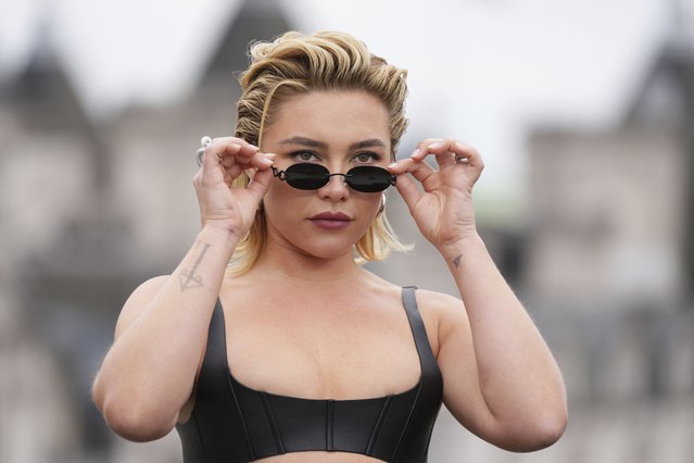 Florence Pugh poses for photographers at the photo call for the film “Thunderbolts” on Thursday, April 24, 2025, in London. (Photo by Scott A Garfitt/Invision/AP Photo)