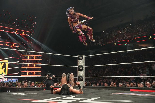 Kairi Sane in action against Rhea Ripley during Monday Night RAW at Bon Secours Wellness Arena on May 19, 2025 in Greenville, South Carolina. (Photo by Michael Owens/WWE via Getty Images)
