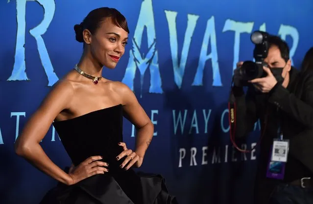 American actress Zoe Saldana arrives at the U.S. premiere of “Avatar: The Way of Water”, Monday, December 12, 2022, at Dolby Theatre in Los Angeles. (Photo by Jordan Strauss/Invision/AP Photo)