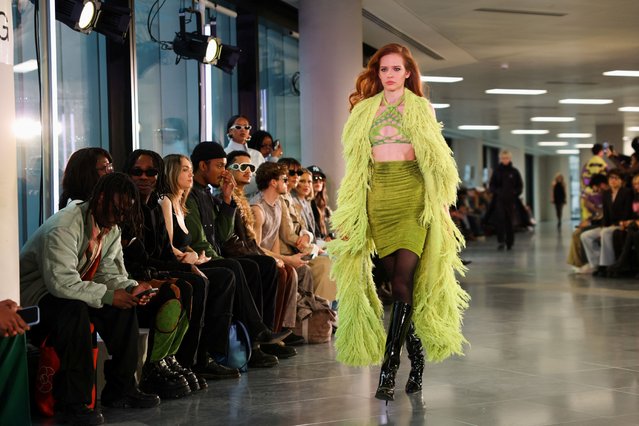 A model presents a creation at the Mark Fast catwalk show during London Fashion Week in London, Britain, on February 16, 2024. (Photo by Hollie Adams/Reuters)