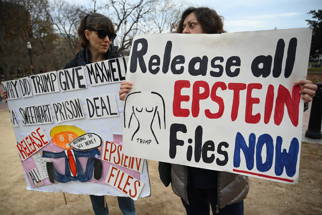Refuse Fascism DMV held a rally and march in front of the White House Saturday afternoon to protest U.S. President Donald Trump on December 14, 2025. They had speakers, a musician, and marched around the White House with crime scene tape. (Photo by Douliery Olivier/ABACA Press/Shutterstock)