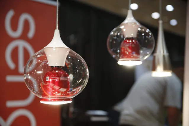 The Sengled Pulse Onion is on display at CES Unveiled, a media preview event for CES International, Monday, January 4, 2016, in Las Vegas. The device is a light fixture and speaker. (Photo by John Locher/AP Photo)