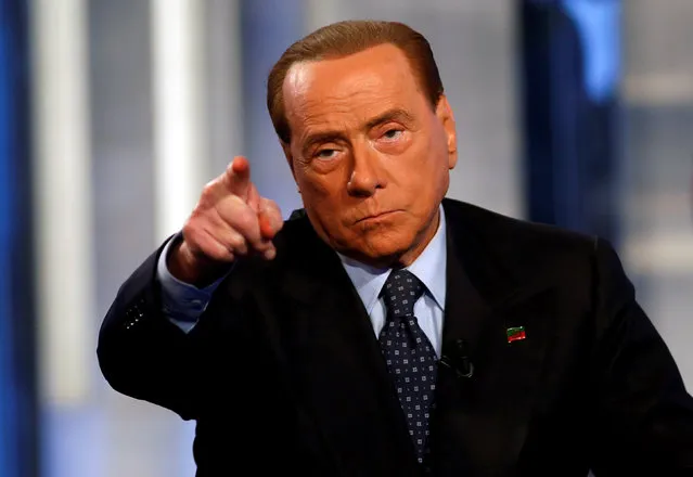Italy's former Prime Minister Silvio Berlusconi gestures as he attends television talk show “Porta a Porta” (Door to Door) in Rome, Italy, November 30, 2016. (Photo by Remo Casilli/Reuters)