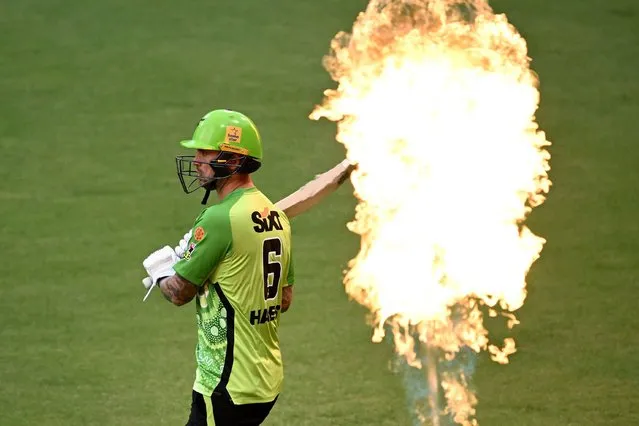 Alex Hales of the Thunder walks out to bat during the BBL Round 8 match between the Sydney Thunder and the Perth Scorchers at Sydney Showground Stadium in Sydney on Monday, January 8, 2024. (Photo by Dan Himbrechts/AAP Image)