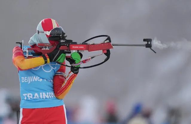 An athlete in action during training at National Biathlon Centre in Zhangjiakou, China on February 4, 2022. (Photo by Athit Perawongmetha/Reuters)