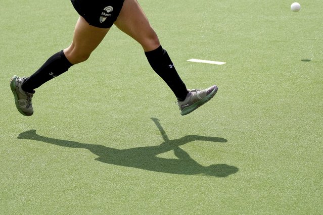 Argentina's Sofia Cairo goes after the ball during the FIH Hockey Pro League mini tournament game between USA and Argentina at the Wilrijkse Plein in Antwerp, Belgium, Thursday, May 23, 2024. (Photo by Virginia Mayo/AP Photo)
