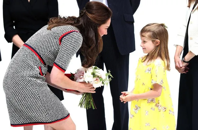 Catherine, Duchess of Cambridge receives a posy from Lydia Hunt as she visits the new V&A Exhibition Road Quarter at the Victoria & Albert Museum on June 29, 2017 in London, England. The V&A Exhibition Road Quarter was designed by British Architect Amanda Levete. (Photo by PA Wire)