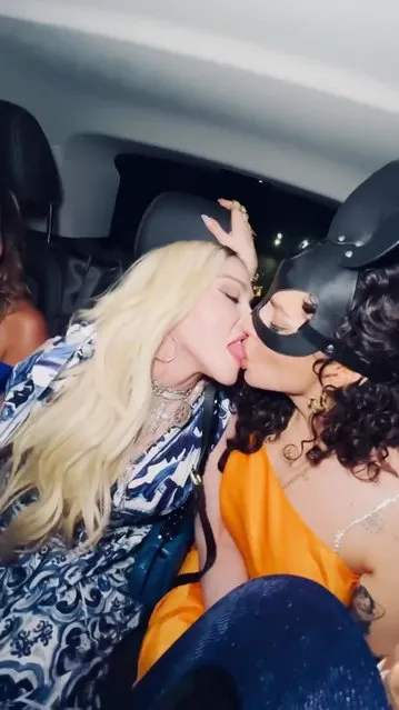 American singer-songwriter Madonna French kissed two women in the back of a car on her birthday in Sicily, Italy on August 16, 2022. (Photo by Instagram)