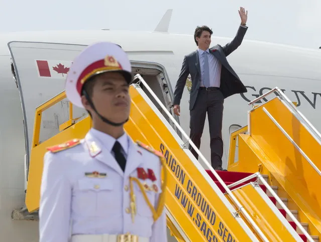 Canadian Prime Minister Justin Trudeau arrives in Da Nang, Vietnam, for the APEC summit Friday, November 10, 2017. (Photo by Adrian Wyld/The Canadian Press via AP Photo)