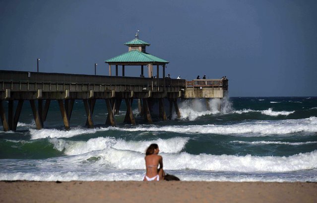 A general view of the Deerfield Beach Pier, Florida on August 24, 2020 as Tropical Storm Laura enters the southeastern Gulf of Mexico Monday night and is forecast to become a hurricane by Tuesday morning. (Photo by Larry Marano/Rex Features/Shutterstock)