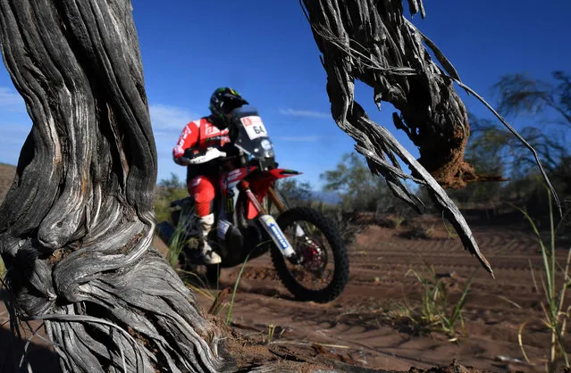 US' biker Mark Samuels powers his Honda during the 2018 Dakar Rally' s Stage 13 between San Juan and Cordoba in Argentina, on January 19, 2018. (Photo by Franck Fife/AFP Photo)