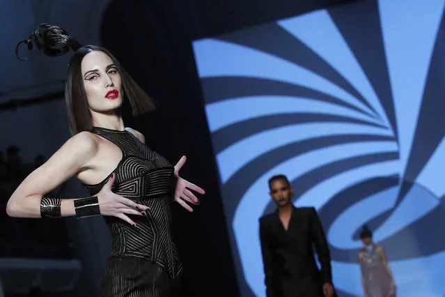 Model Lea Vlamos wears a creation for the Jean Paul Gaultier Haute Couture Spring-Summer 2018 fashion collection presented in Paris, Wednesday, January 24, 2018. (Photo by Francois Mori/AP Photo)