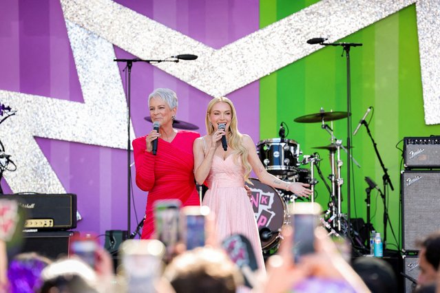 Lindsay Lohan and Jamie Lee Curtis speak on the day of the premiere for the film “Freakier Friday”, in Los Angeles on July 23, 2025. (Photo by Mario Anzuoni a/Reuters)