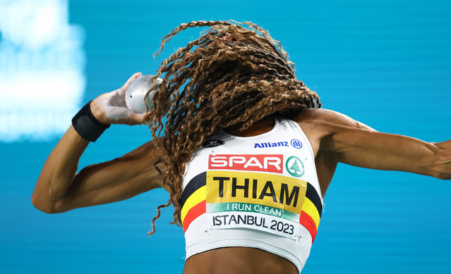 Nafissatou Thiam of Belgium competes during the Women's Shot Put Pentathlon during Day 1 of the European Athletics Indoor Championships at the Atakoy Arena on March 03, 2023 in Istanbul, Turkey. (Photo by Michael Steele/Getty Images)