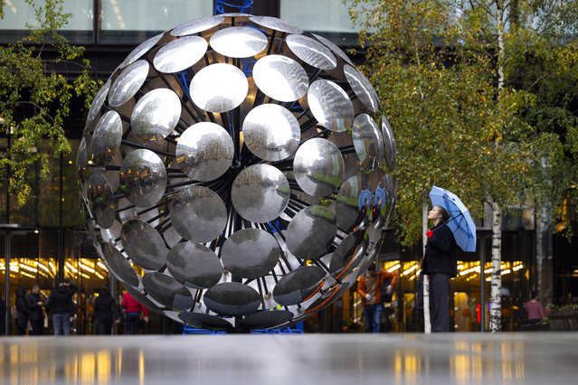 General view of ORB by artist SpY, on display at Principal Place Plaza in Shoreditch, as part of Brookfield Properties' IlluminoCity Light Festival, which brings immersive light and art experiences to public spaces across London during the winter months on Monday, November 17, 2025. (Photo by David Parry/PA Media Assignments)