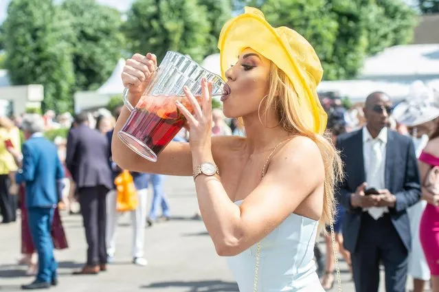 Racegoers in attendance on Ladies Day at Ascot Racecourse on June 21, 2018 in Ascot, England. Ladies Day is the biggest day in the racing calendar and brings with it all the glitz and glamour as those attending don their best outfits. Ascot Racecourse is steeped in Royal history, first founded by Queen Anne in 1711, with the first race in her honour held on August 11, 1711. This year’s Royal Ascot began Tuesday, June 19, with races every day until Saturday, June 23. (Photo by South West News Service)