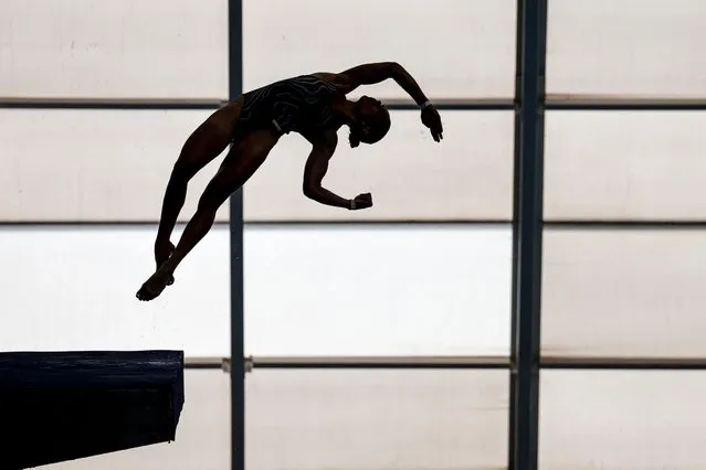 A diver trains in the swimming pool at the Aquatics Centre in the National Stadium Sports Park, in Santiago on October 18, 2023, ahead of the Pan American Games Santiago 2023. The Pan-American Games will run from October 20 to November 5. (Photo by Martin Bernetti/AFP Photo)