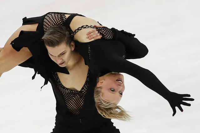 Maria Sofia Pucherova and Nikita Lysak of Slovakia perform in rhythm dance during the ISU European Figure Skating Championships in Kaunas, Lithuania, Friday, January 12, 2024. (Photo by Mindaugas Kulbis/AP Photo)