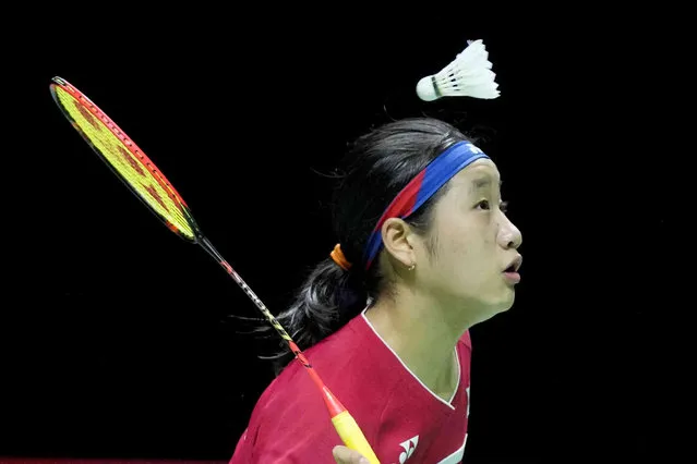 South Korea's An Se-young competes against Thailand's Busanan Ongbamrungphan during their women's singles Group B badminton match at the BWF World Tour Finals in Nusa Dua, Bali, Indonesia, Wednesday, December 1, 2021. (Photo by Dita Alangkara/AP Photo)