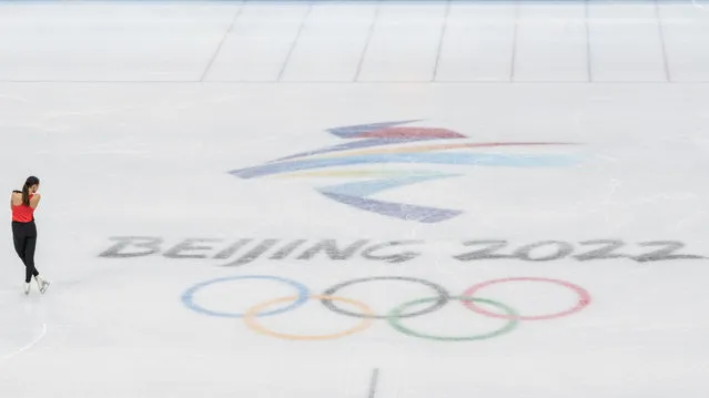 Figure skating athlete Nicole Schott of Germany trains at Capital Indoor Stadium at the 2022 Winter Olympics, Wednesday, February 2, 2022, in Beijing. (Photo by Bernat Armangue/AP Photo)