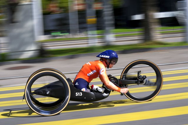 Chantal Haenen of the Netherlands competes in the para-cycling individual time-trial of the Cycling Road World Championships in Zurich, Switzerland, Tuesday, September 24, 2024. (Photo by Peter Dejong/AP Photo)