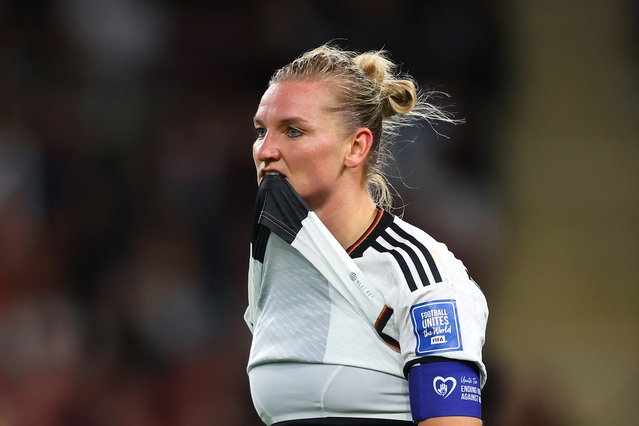 Alexandra Popp of Germany reacts after scoring a goal which was later ruled offside by VAR during the FIFA Women's World Cup Australia & New Zealand 2023 Group H match between South Korea and Germany at Brisbane Stadium on August 03, 2023 in Brisbane, Australia. (Photo by Chris Hyde – FIFA/FIFA via Getty Images)