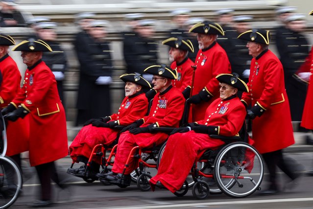 Chelsea Pensioners attend the annual Remembrance Sunday ceremony at the Cenotaph on Whitehall, in London, Britain, on November 10, 2024. (Photo by Toby Melville/Reuters)