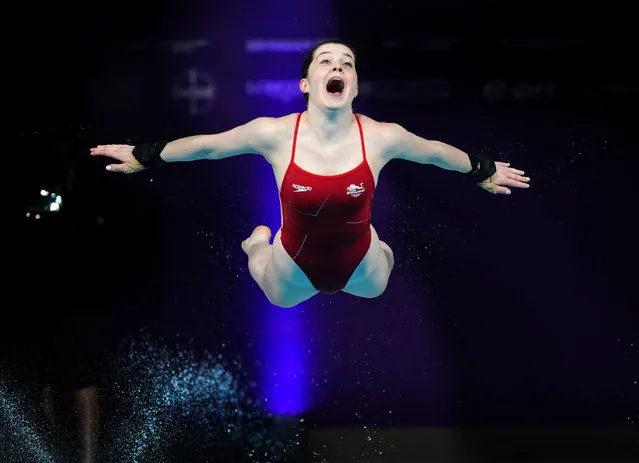 England's Andrea Spendolini Sirieix celebrates winning Gold in the Mixed Synchronised 10m Platform Final at Sandwell Aquatics Centre on day eleven of the 2022 Commonwealth Games in Birmingham on Monday, August 8, 2022. (Photo by David Davies/PA Wire Press Association)