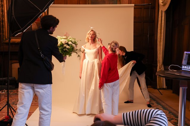 Middle Temple Hall, a Film/Fashion Shoot Location & Wedding Venue, celebrates “Best of British” with a live fashion shoot directed by Hannah Teare with Vivienne Westwood wedding gowns and Stephen Webster jewellery, Pianist Thomas Kelly performance and a display of art pieces by Faye Bridgwater on April 24, 2024 in London, England. (Photo by Dave Benett/ Getty Images for Middle Temple Hall)