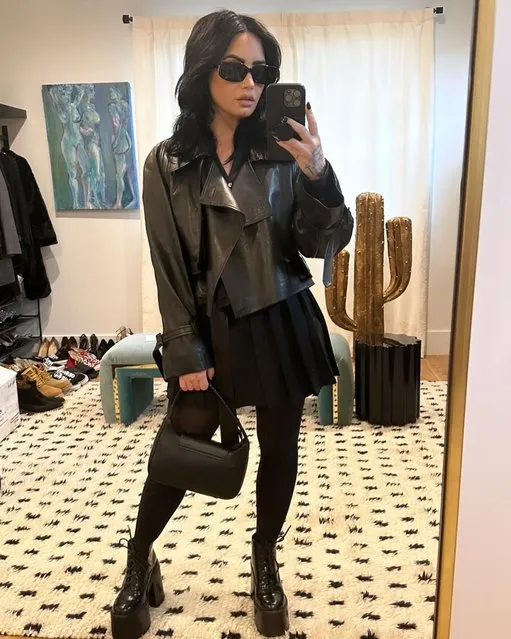 American singer-songwriter Demi Lovato packs a punch in an all-black outfit in the last decade of March 2023. (Phoot by ddlovato/Instagram)