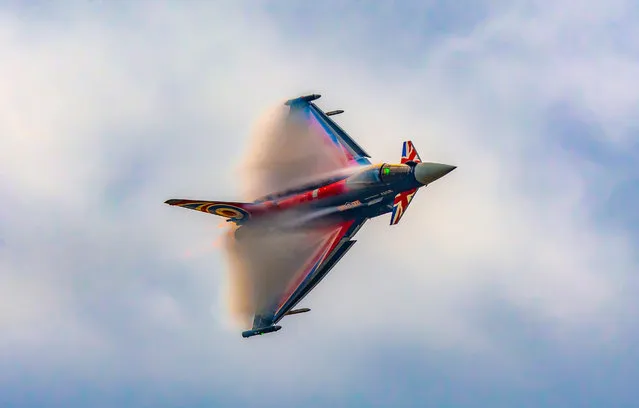 The picture dated July 8, 2023 shows the Typhoon performing at the RAF Waddington Families Day in Lincolnshire, UK. A number of iconic planes took to the skies in the action-packed day for service personnel and their friends and families. (Photo by Claire Hartley/Bav Media)