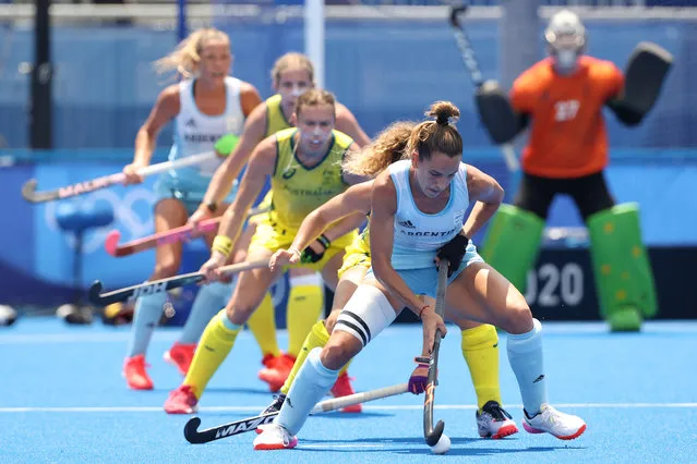 Sofia Toccalino of Team Argentina controls the ball during the Women's Preliminary Pool B match between Argentina and Australia on day eight of the Tokyo 2020 Olympic Games at Oi Hockey Stadium on July 31, 2021 in Tokyo, Japan. (Photo by Alexander Hassenstein/Getty Images)