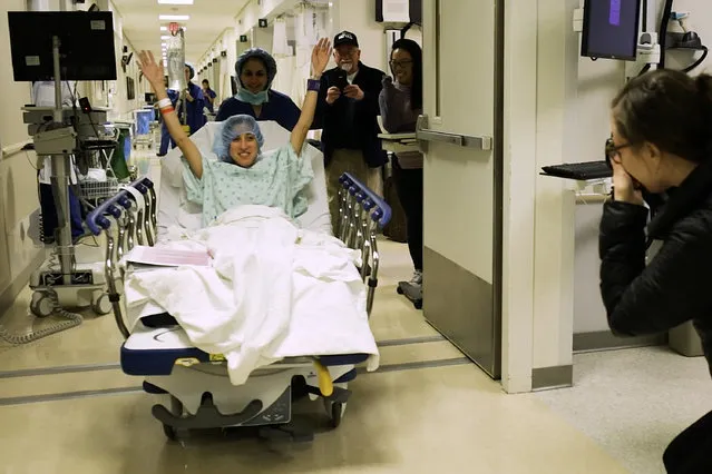 In this image made from video provided by Johns Hopkins Medicine, Nina Martinez of Atlanta is wheeled into a Baltimore operating room to become who is thought to be the world’s first kidney transplant living donor with HIV, on Monday, March 25, 2019. Martinez, 35, donated a kidney to an HIV-positive stranger, saying she “wanted to make a difference in somebody else's life” and counter the stigma that too often still surrounds HIV infection. (Photo by Johns Hopkins Medicine via AP Photo)