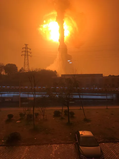 Moment of an explosion at a chemical plant in photographed in Tongling, Anhui province, China, February 8, 2017. (Photo by Wang Le/Reuters)