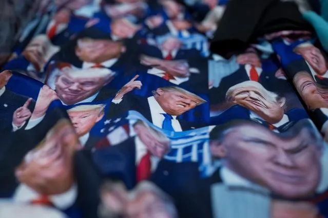 A dress featuring former US President Donald Trump on display during the annual Conservative Political Action Conference (CPAC) in National Harbor, Maryland, on February 22, 2024. (Photo by Brendan Smialowski/AFP Photo)