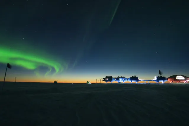 “Antarctic Space Station”. A view of the Halley 6 Research Station situated on the Brunt Ice Shelf, Antarctica, which is believed to be the closest thing you can get to living in space without leaving Earth. This makes it the perfect place for the European Space Agency to use for research. As the sun’s light dissipates into the horizon, the Aurora Borealis can be seen swirling overhead. (Photo by Richard Inman/Royal Observatory Greenwich’s Astronomy Photographer of the Year 2016/National Maritime Museum)