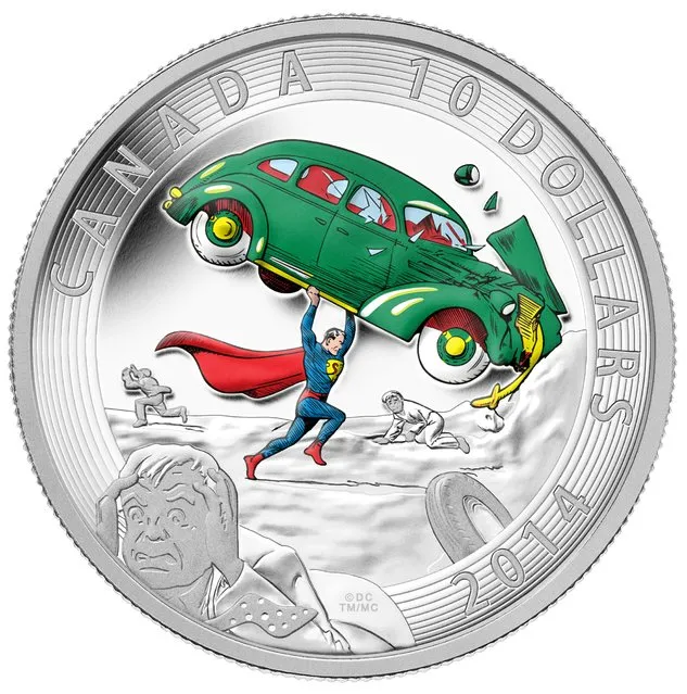 Close-up of the $10 silver coin in the new Superman series from the Royal Canadian Mint. (Photo by The Canadian Press)