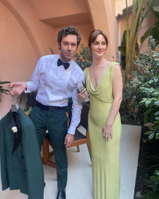 American actress and singer Leighton Meester and American actor Adam Brody get ready for their date night at the Golden Globes in the first decade of January 2025. (Photo by itsmeleighton/Instagram)