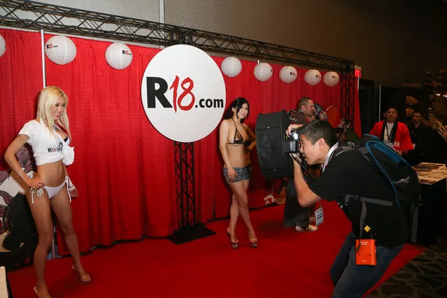 A photographer takes a photo of a booth model at the 2015 AVN Adult Entertainment Expo at the Hard Rock Hotel & Casino on January 22, 2015 in Las Vegas, Nevada. (Photo by Gabe Ginsberg/FilmMagic)