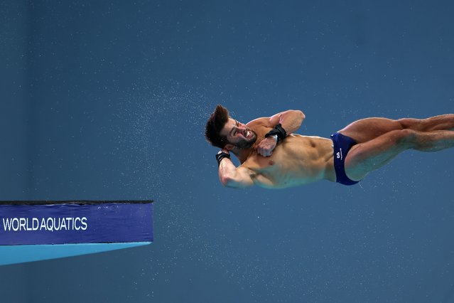 Euan McCabe of Great Britain competes during the Men's 10m Platform Diving preliminaries at the World Aquatics Championships Singapore 2025 in Singapore, 02 August 2025. (Photo by Fazry Ismail/EPA)