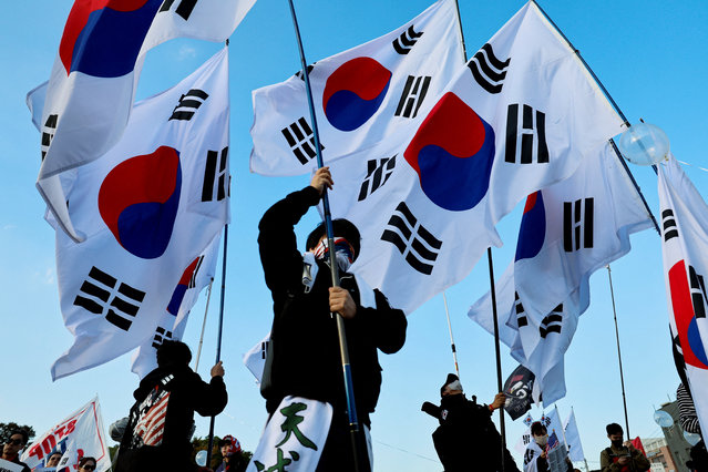Far-right-wing protesters take part in an anti-China rally on the day of the 2025 Asia-Pacific Economic Cooperation leaders' summit in Gyeongju, South Korea, on October 29, 2025. (Photo by Kim Soo-hyeon/Reuters)