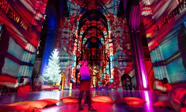 A general of the new light and sound experience during a preview of The Light Before Christmas: The Gift at Liverpool Cathedral on Thursday, November 27, 2025. Now in its fourth year, the light and sound experience returns with an all-new story: The Gift. (Photo by Peter Byrne/PA Images via Getty Images)