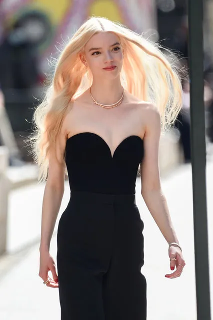 American-born Argentine-British actress and model Anya Taylor-Joy is spotted busy at work on the streets of  New York City on April 13, 2021. The 24 year old “Queen's Gambit” star was posing for a Tiffany & Co ad alongside a male model while looking elegant in a black strapless top, matching high-waisted slacks, and black heels. (Photo by TheImageDirect.com)
