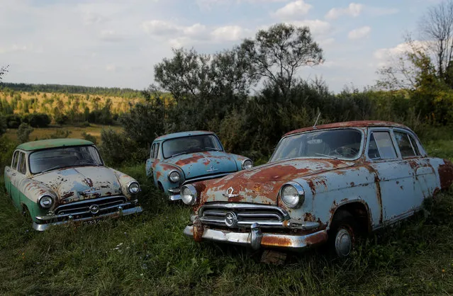 Retro cars owned by retired mechanic Krasinets are displayed at an open-air museum of Soviet-era vehicles in the village of Chernousovo, Tula region, Russia on September 27, 2018. (Photo by Maxim Shemetov/Reuters)