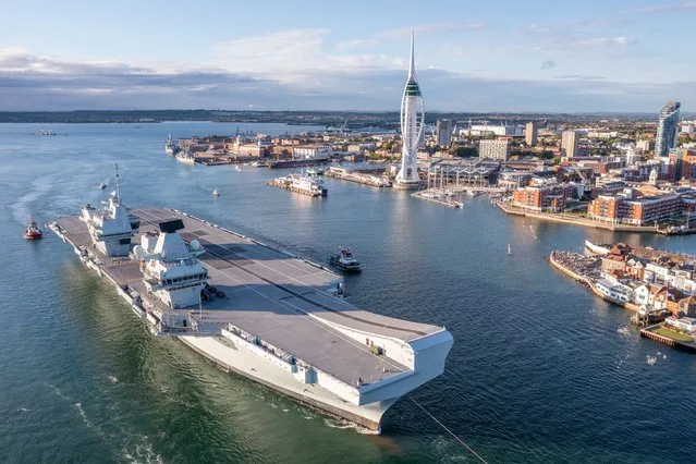 Royal Navy Aircraft Carrier HMS prince of Wales sails from HMNB Portsmouth on a NATO deployment, May 23 2022. (Photo by Shaun Roster/South West News Service)